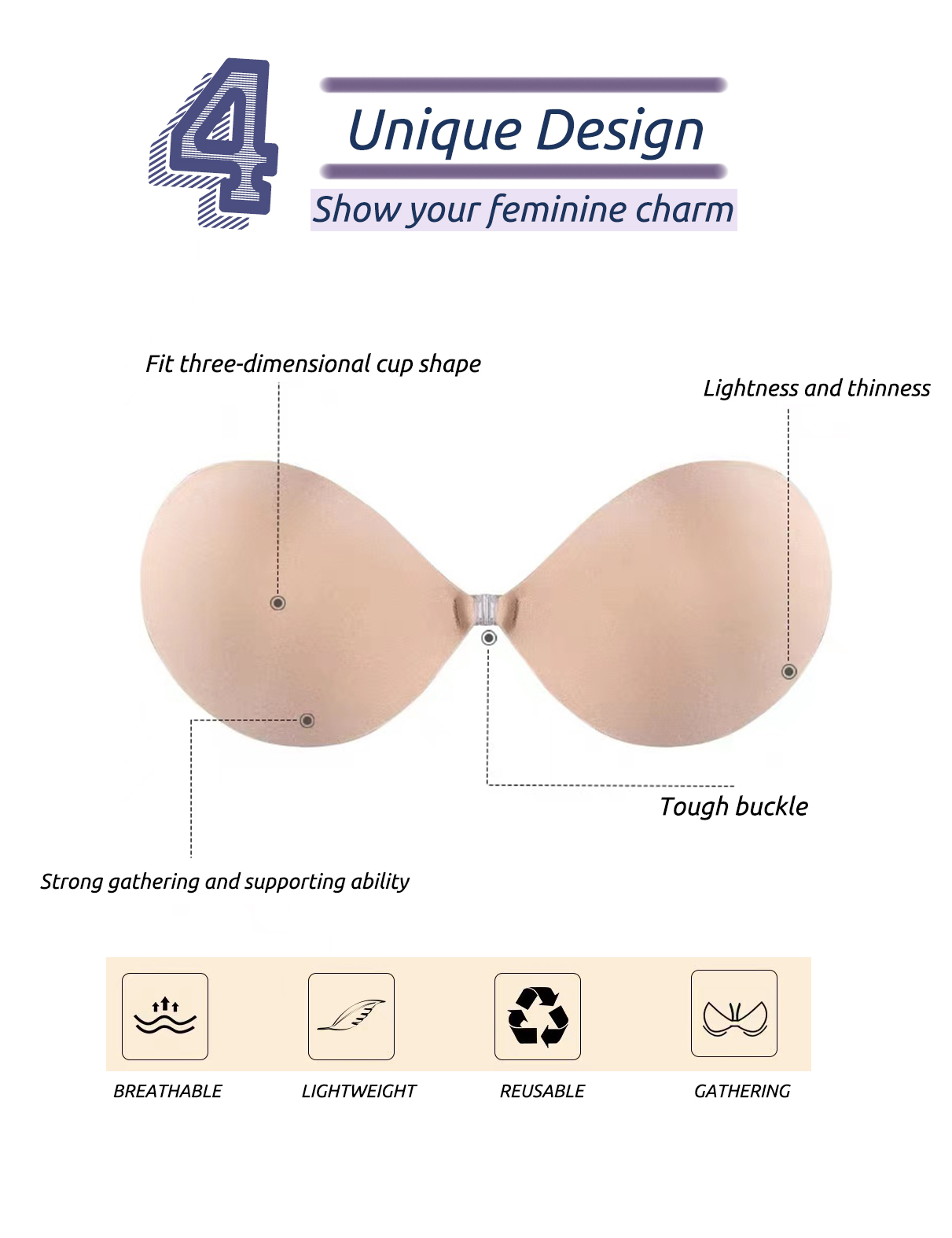 D Cup Silicone Supportive Backless Gel Bra